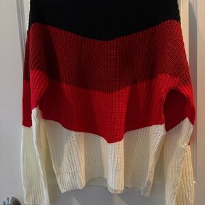 SHEIN Black, Red, and Cream Colorblock Sweater